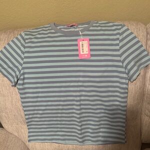 Edikted Blue Striped Short Sleeve Tee